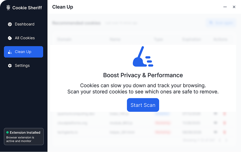 Cookie Clean Up Interface